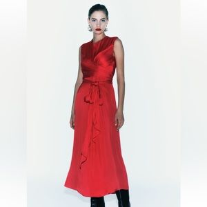NWT Zara Red Wrap Midi Dress